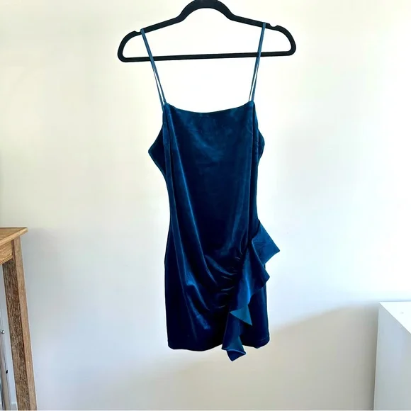 Cotton Candy | Dresses | Navy Blue Velvet Mini Party Dress Size Medium  Ruffled Side | Poshmark